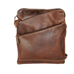Rugged Earth Brown Leather Crossbody Bag Vintage Unisex